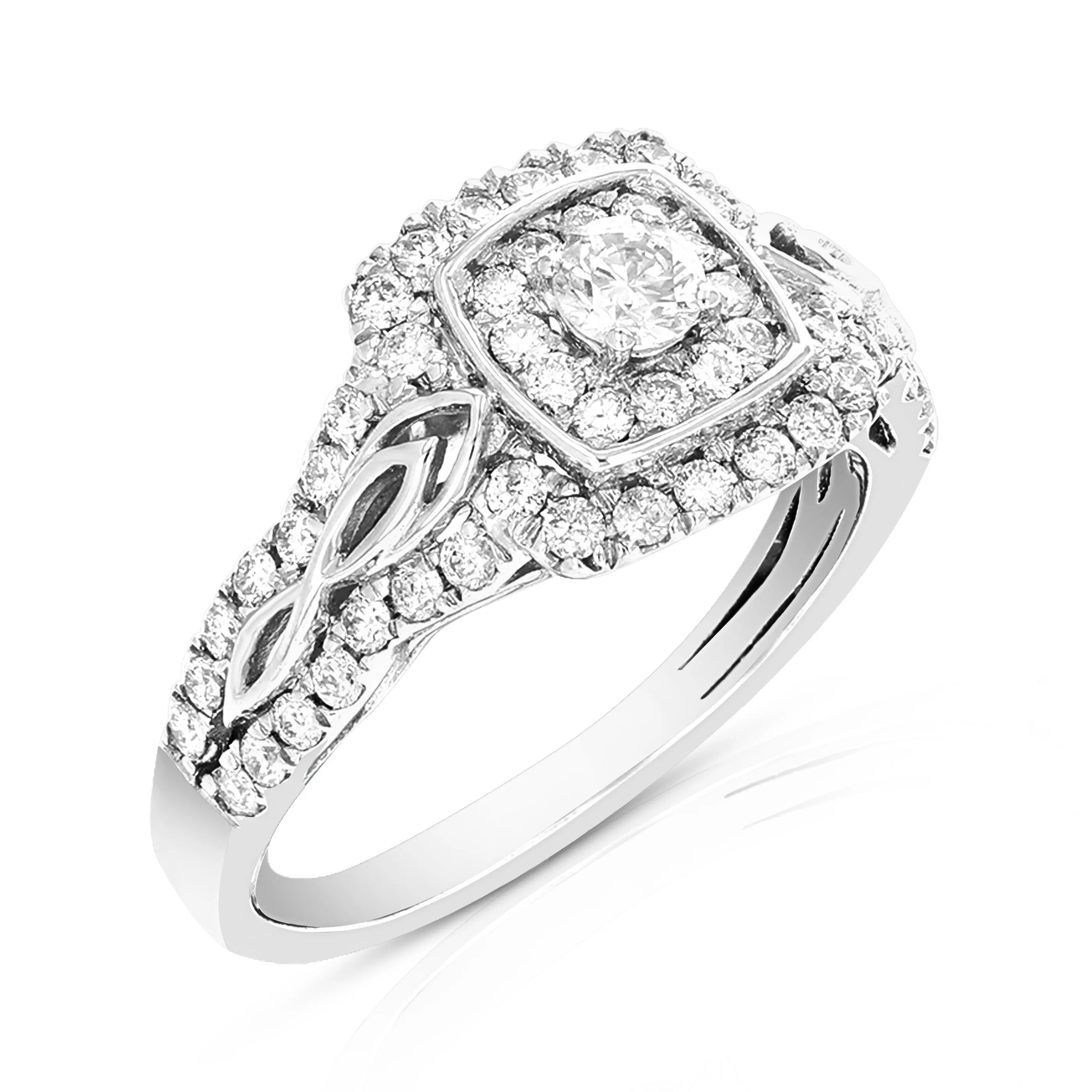 3/4 cttw Vintage Halo Diamond Engagement Ring in 14K White Gold