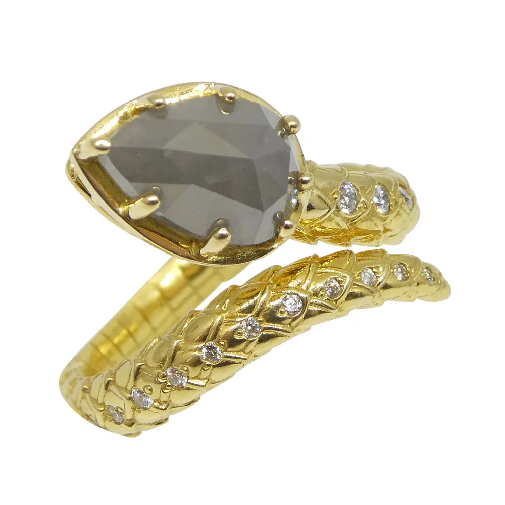 3.45ct Grey & White Diamond Statement Snake Ring set in 18k Yellow Gold