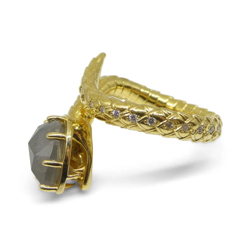 3.45ct Grey & White Diamond Statement Snake Ring set in 18k Yellow Gold