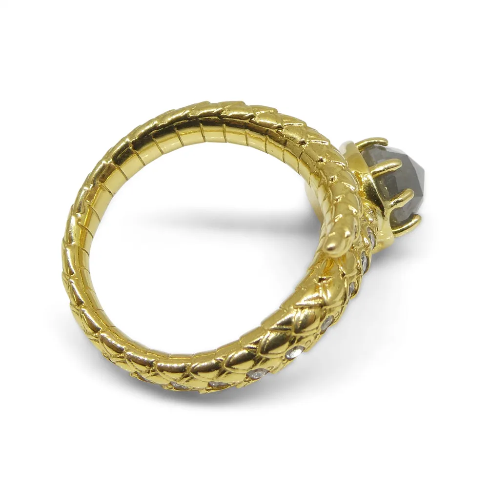 3.45ct Grey & White Diamond Statement Snake Ring set in 18k Yellow Gold