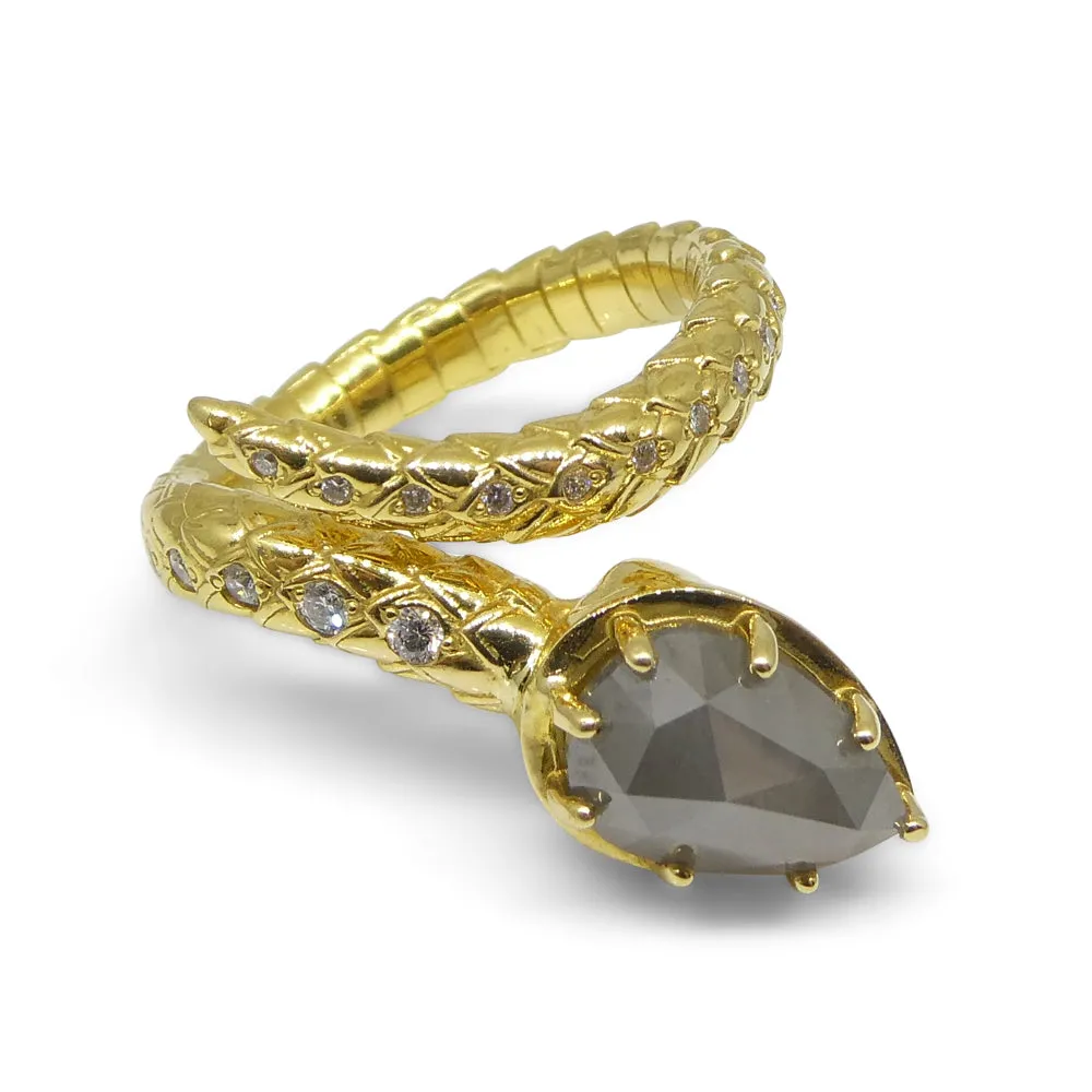 3.45ct Grey & White Diamond Statement Snake Ring set in 18k Yellow Gold