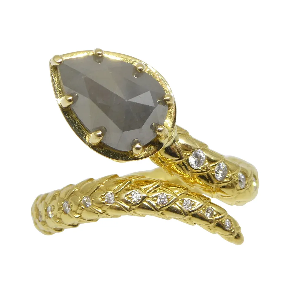 3.45ct Grey & White Diamond Statement Snake Ring set in 18k Yellow Gold