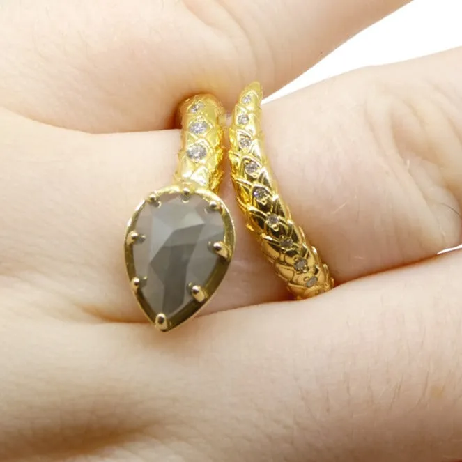 3.45ct Grey & White Diamond Statement Snake Ring set in 18k Yellow Gold