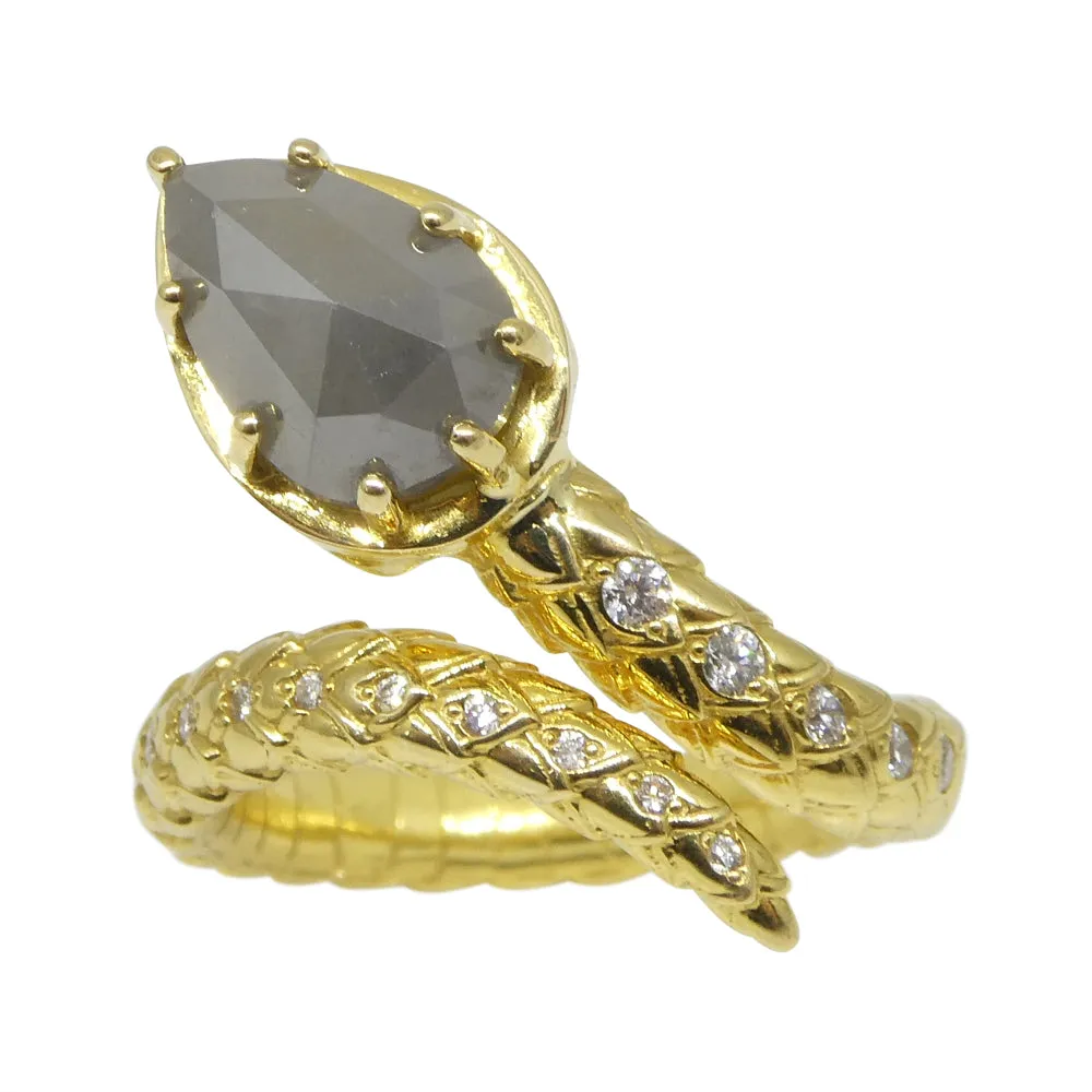 3.45ct Grey & White Diamond Statement Snake Ring set in 18k Yellow Gold