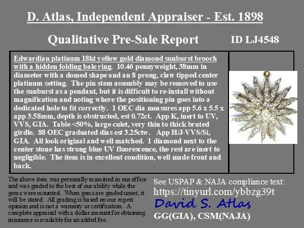 3.97ctw Edwardian Diamond Starburst Brooch/Pendant