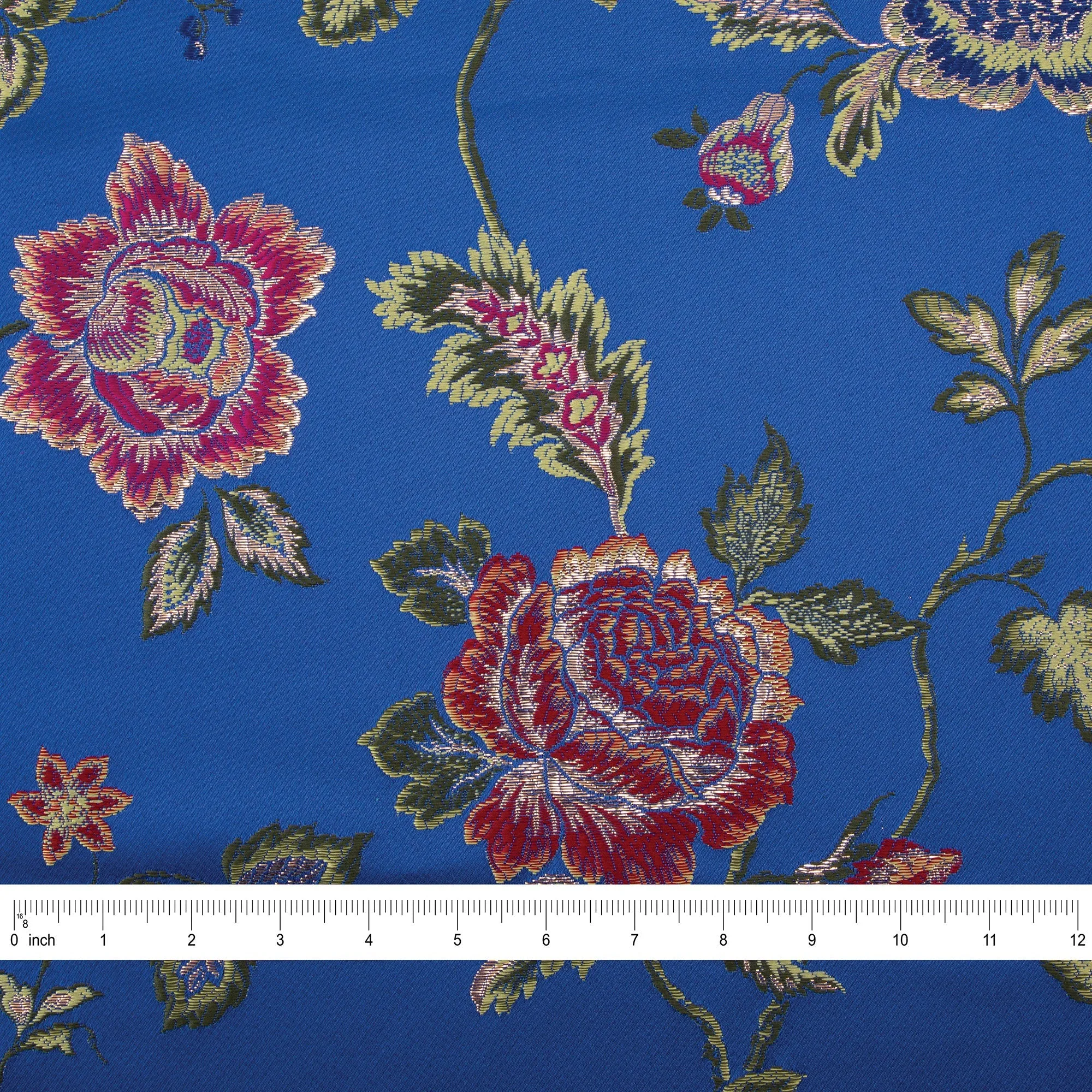 4 Seasons French Brocade Fabric, Floral, Blue & Red