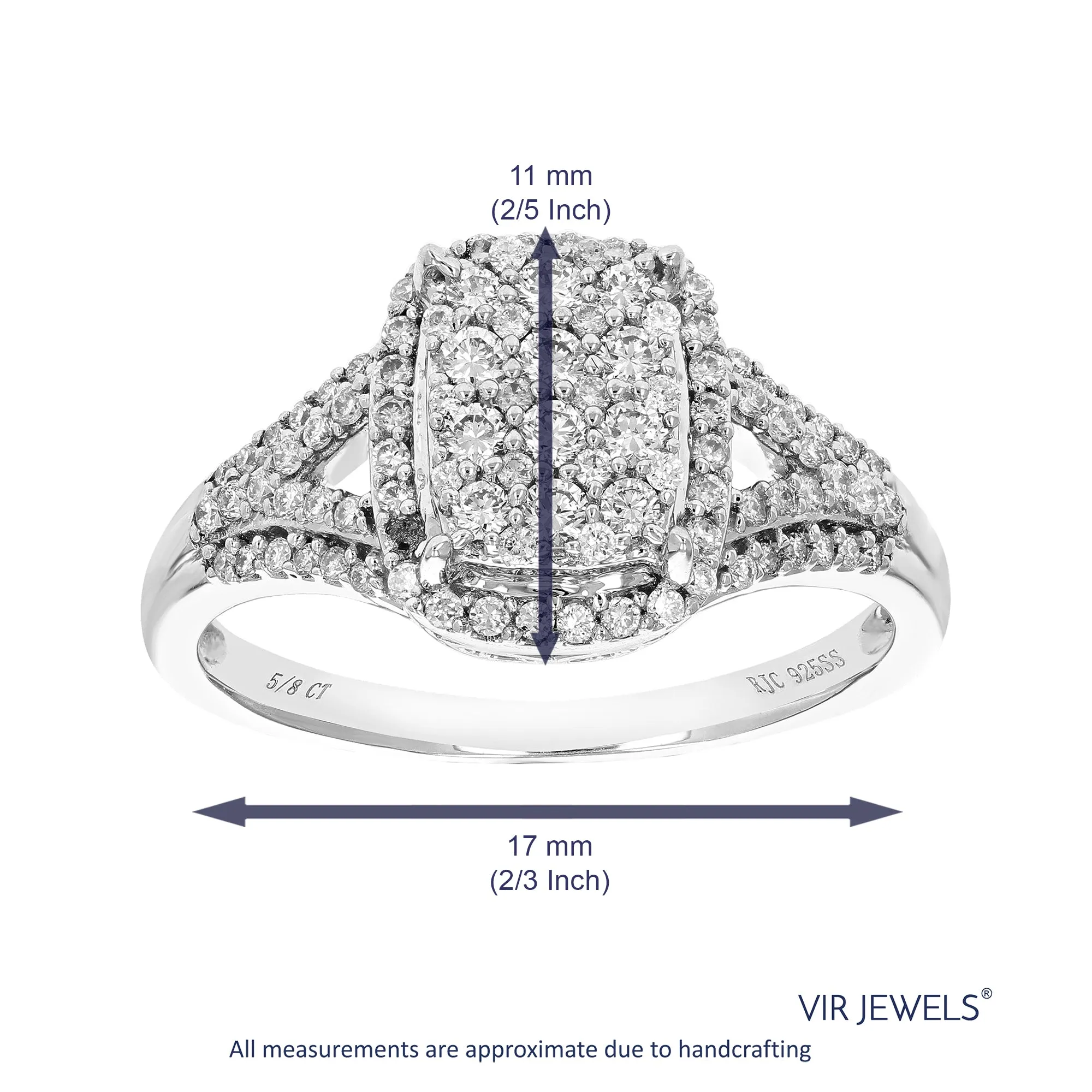 5/8 cttw Lab Grown Diamond Emerald Engagement Rings in Silver