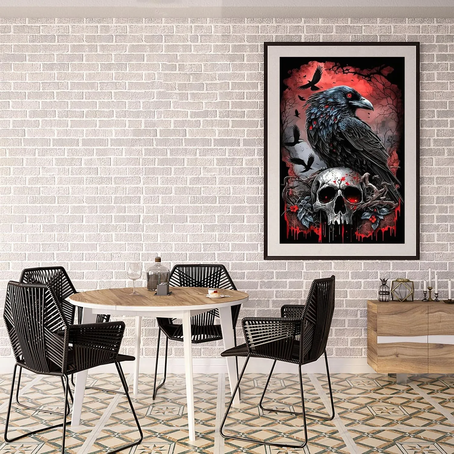 5D Crow Diamond Painting for Beginner, DIY Full Drill Skull Diamond Art Kits for Home Wall Decor 12 x 16 Inch