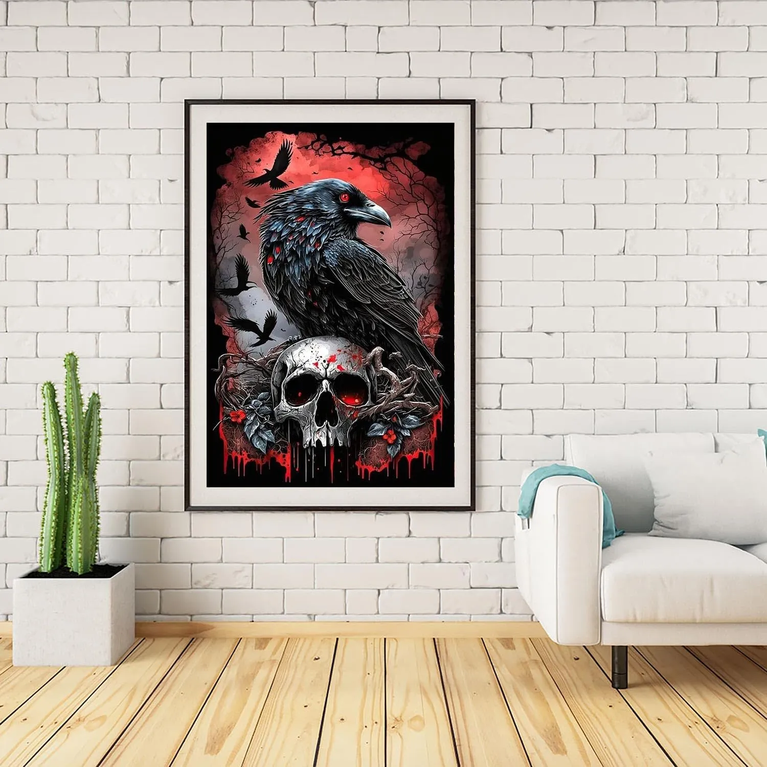 5D Crow Diamond Painting for Beginner, DIY Full Drill Skull Diamond Art Kits for Home Wall Decor 12 x 16 Inch