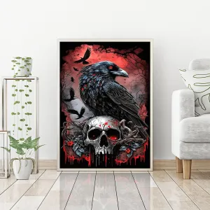 5D Crow Diamond Painting for Beginner, DIY Full Drill Skull Diamond Art Kits for Home Wall Decor 12 x 16 Inch