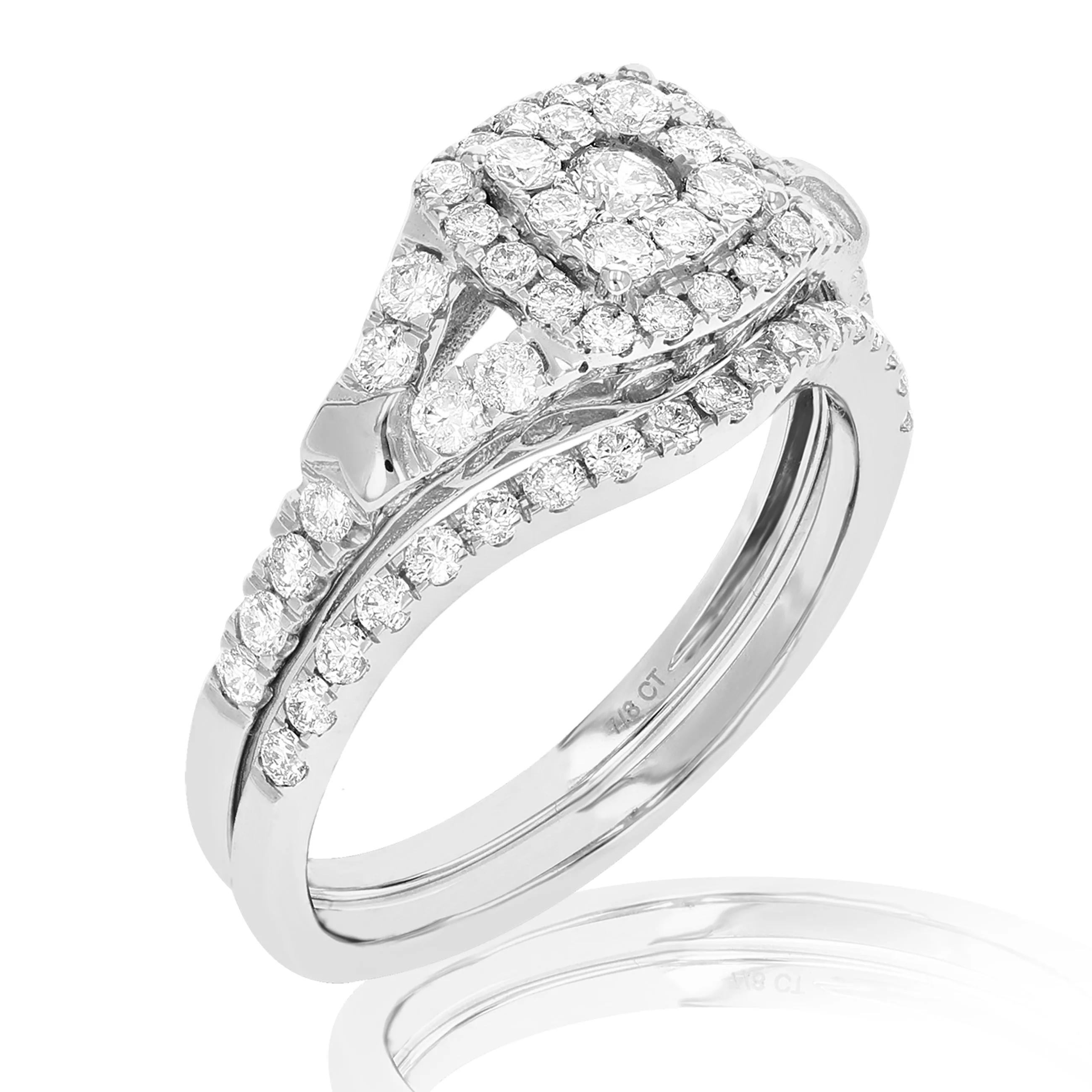 7/8 cttw Diamond Split Shank Bridal Set in White Gold