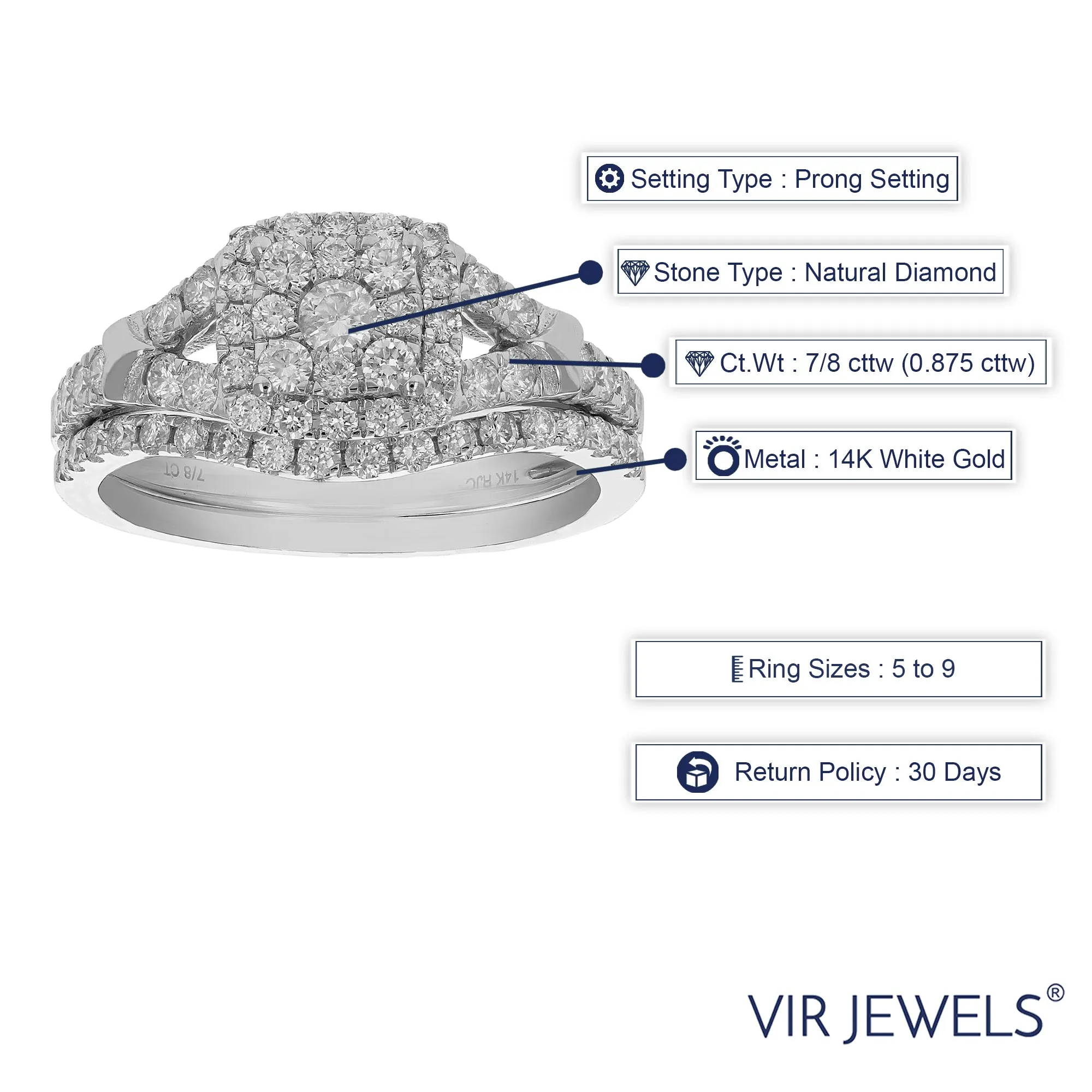7/8 cttw Diamond Split Shank Bridal Set in White Gold