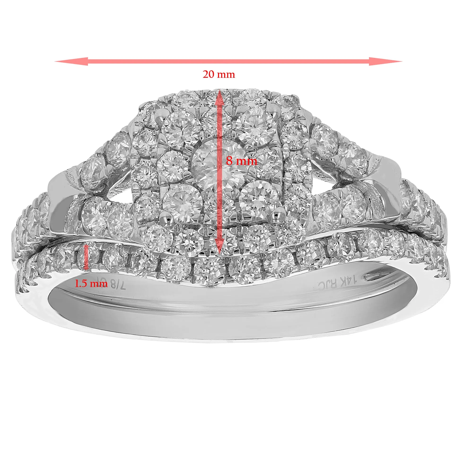 7/8 cttw Diamond Split Shank Bridal Set in White Gold