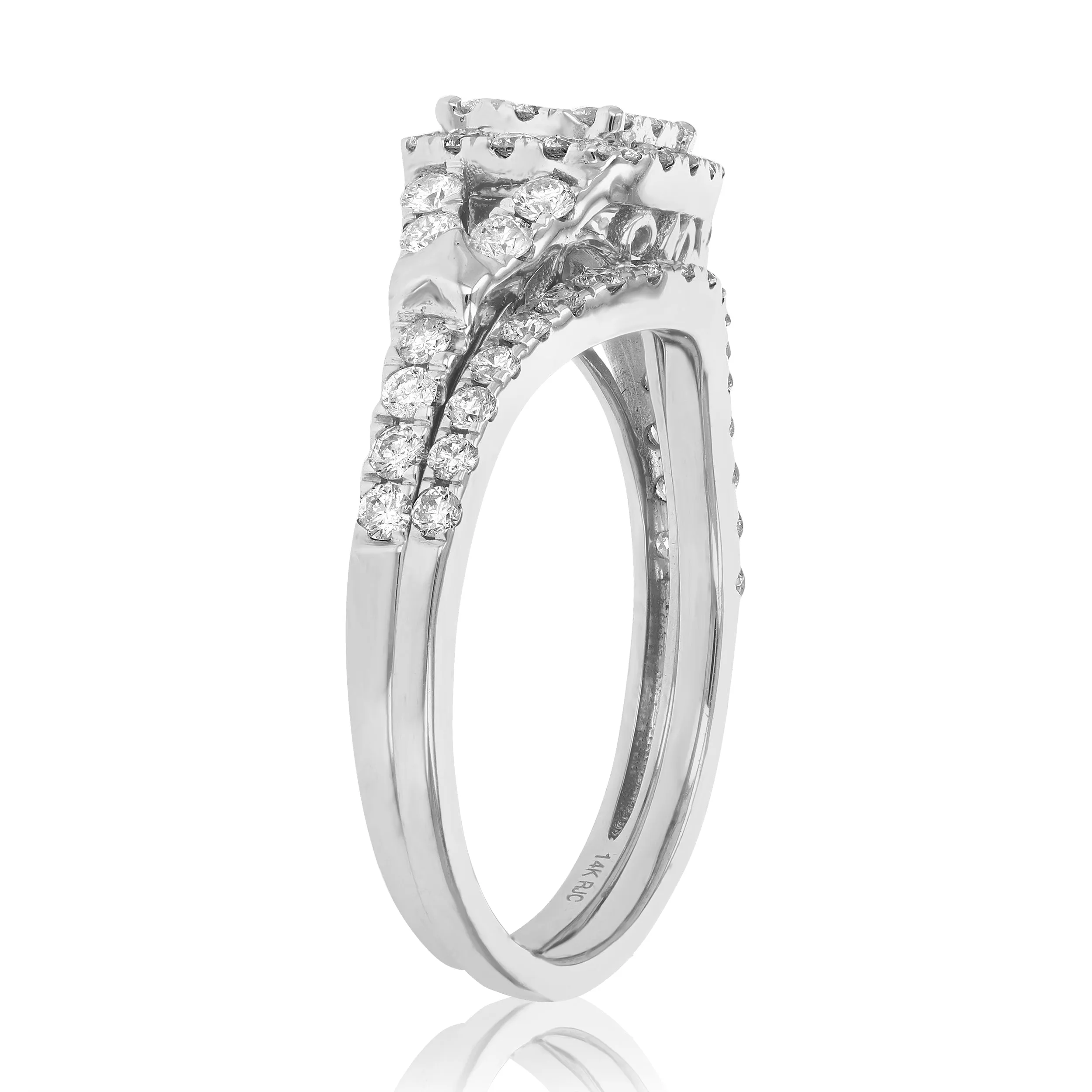 7/8 cttw Diamond Split Shank Bridal Set in White Gold