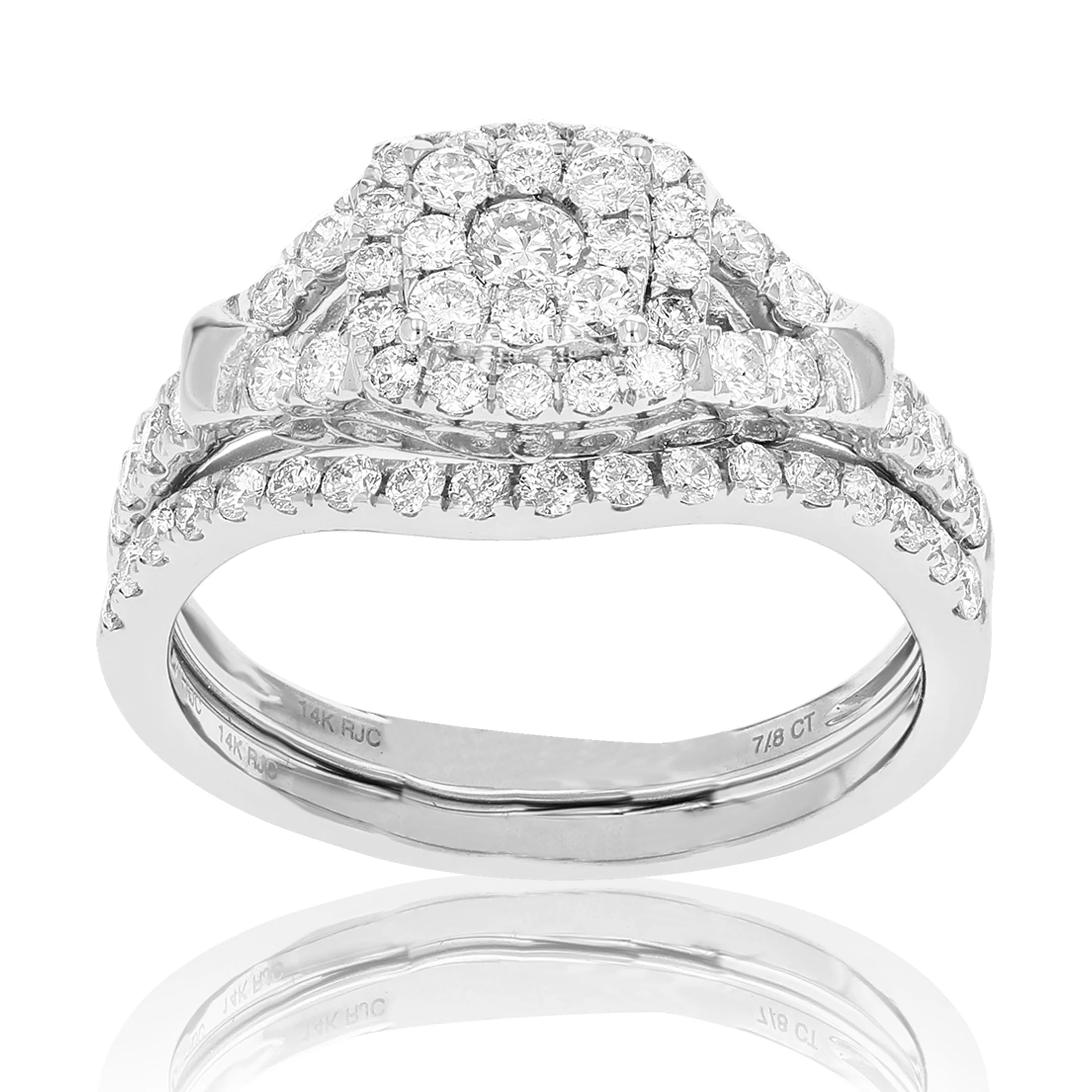 7/8 cttw Diamond Split Shank Bridal Set in White Gold