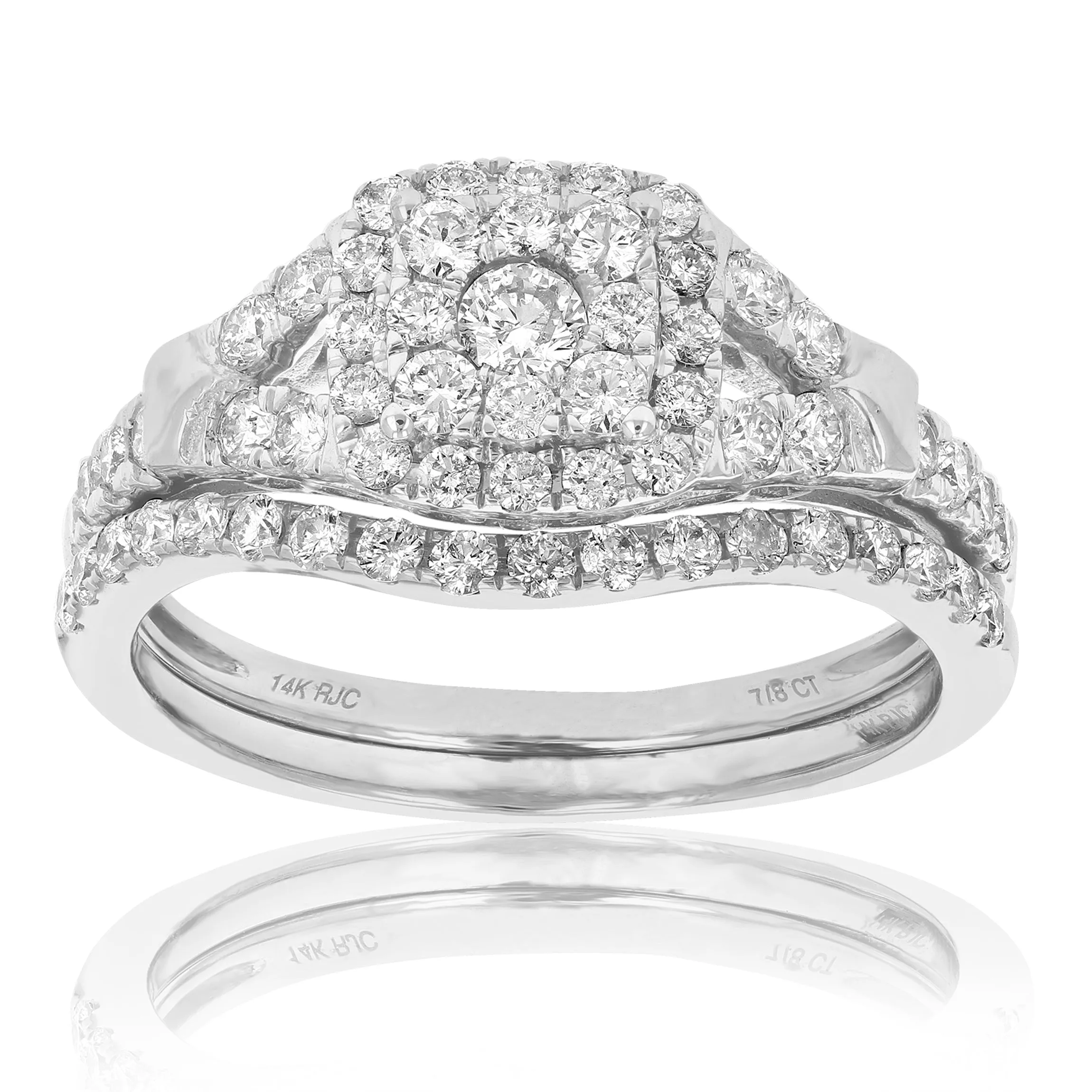 7/8 cttw Diamond Split Shank Bridal Set in White Gold