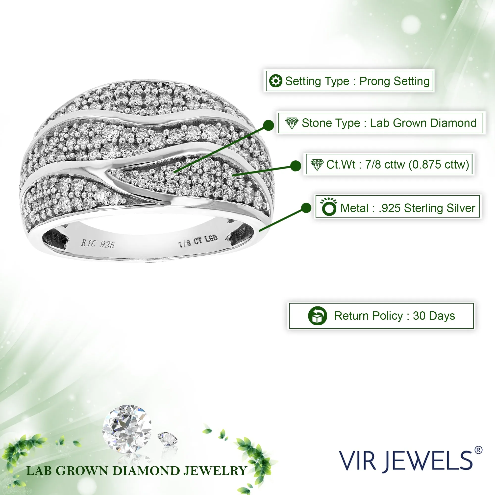 7/8 cttw Lab Grown Diamond Scattered Wedding Band Sterling Silver
