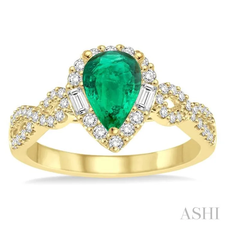 7x5 MM Pear Shape Emerald and 1/2 ctw Diamond Precious Ring in 14K Yellow Gold