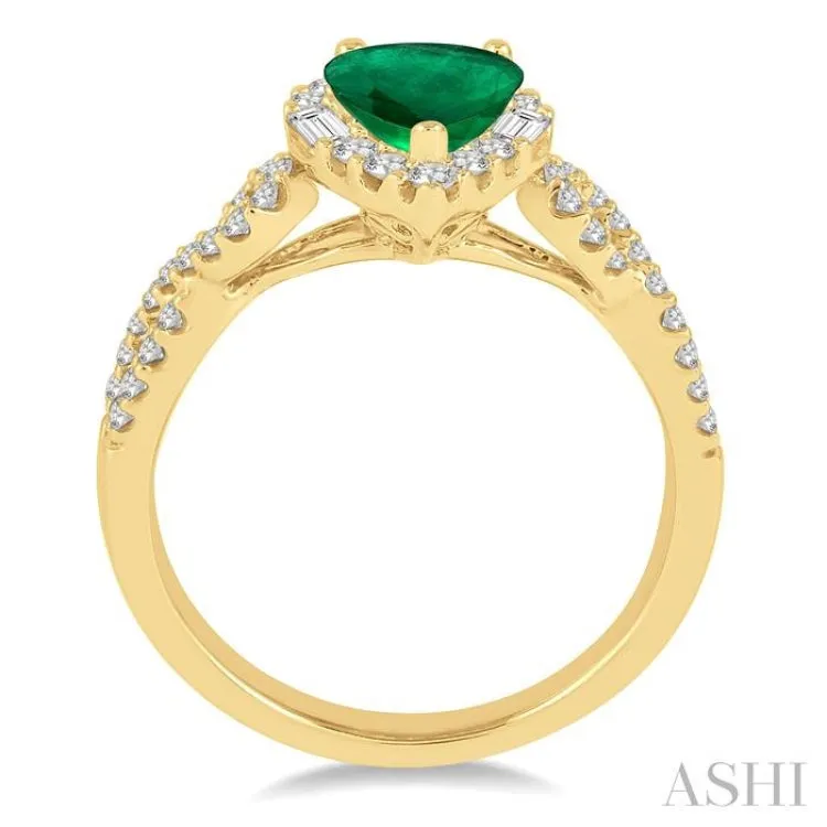 7x5 MM Pear Shape Emerald and 1/2 ctw Diamond Precious Ring in 14K Yellow Gold