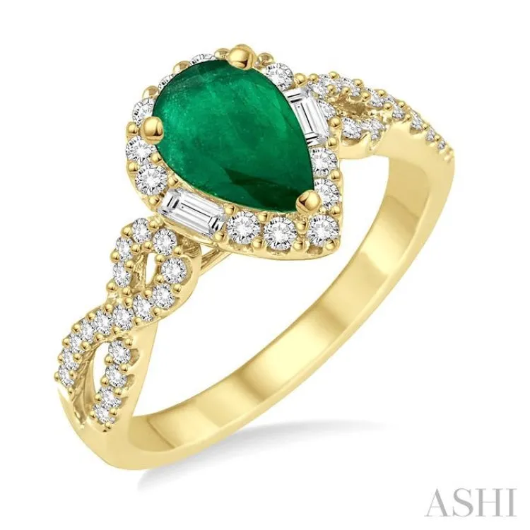 7x5 MM Pear Shape Emerald and 1/2 ctw Diamond Precious Ring in 14K Yellow Gold