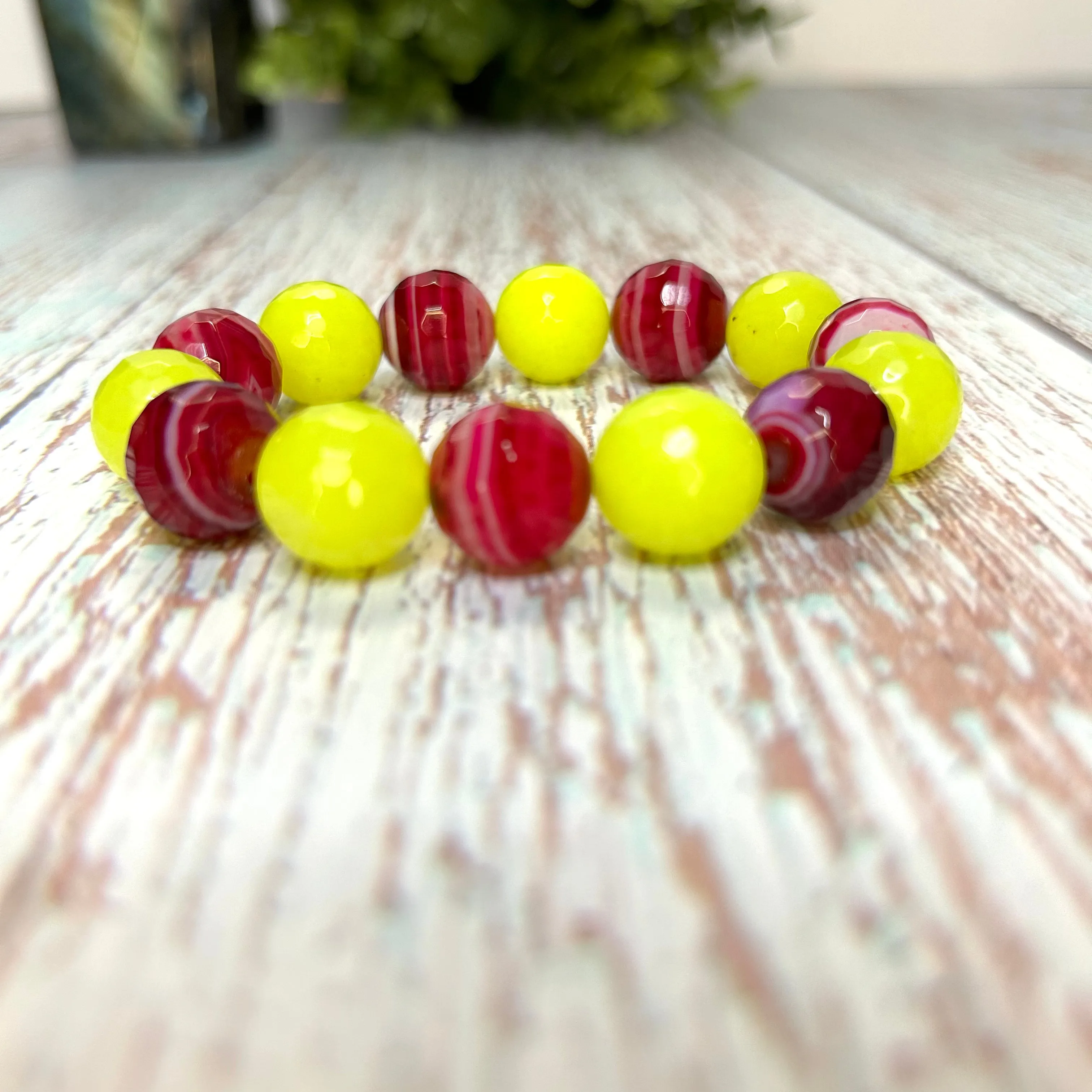 Agate and Hematite 3 piece Bracelet Set- Neon
