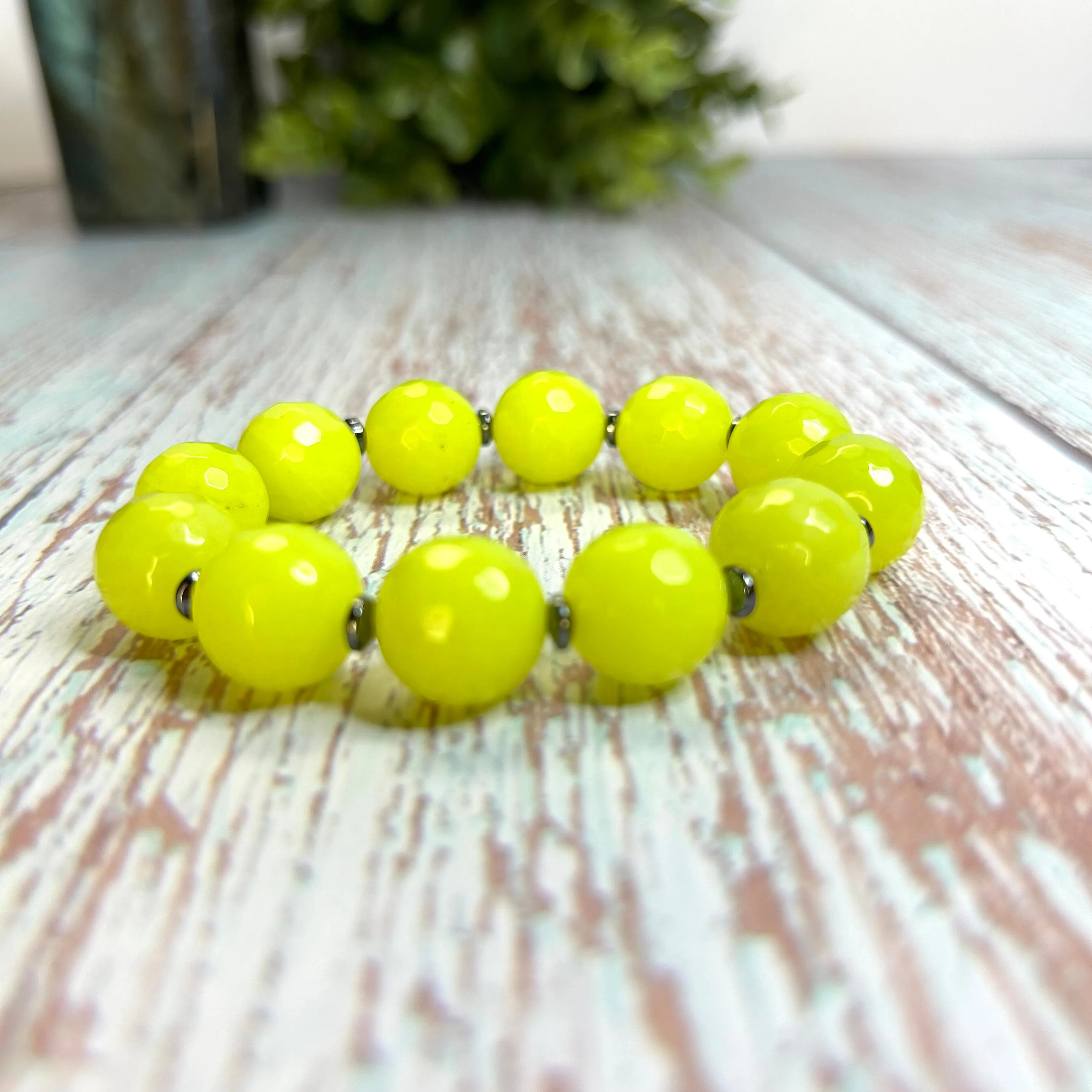 Agate and Hematite 3 piece Bracelet Set- Neon