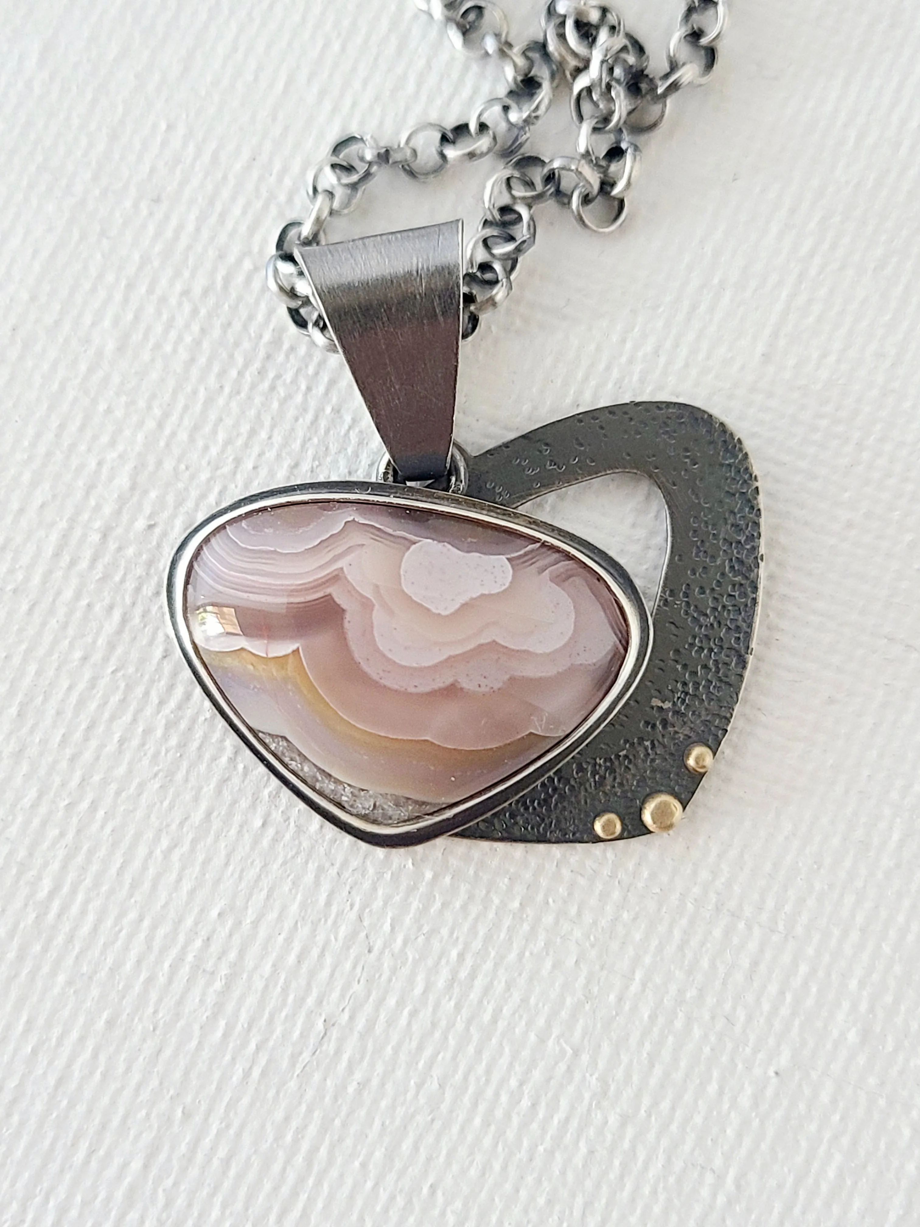 Alba Necklace-Rounded Triangle Agua Nueva Agate-SS/14k