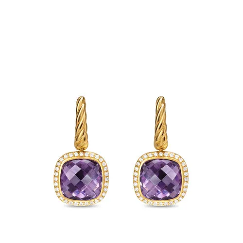 Albion Drop Earrings in 18K Yellow Gold with Amethyst and Diamonds, 10mm