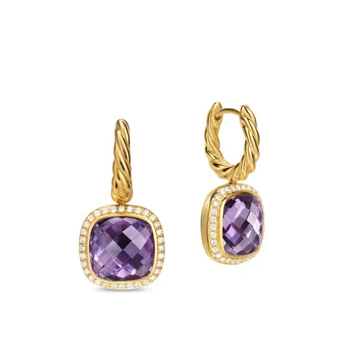 Albion Drop Earrings in 18K Yellow Gold with Amethyst and Diamonds, 10mm
