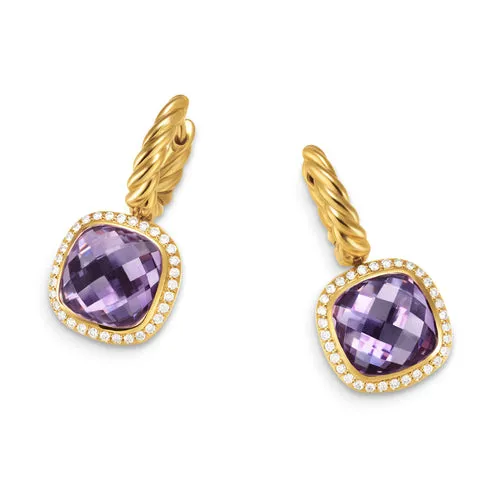 Albion Drop Earrings in 18K Yellow Gold with Amethyst and Diamonds, 10mm