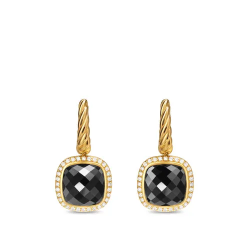 Albion Drop Earrings in 18K Yellow Gold with Black Onyx and Diamonds, 10mm