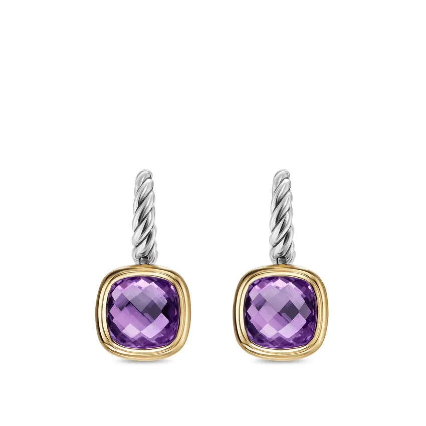 Albion Drop Earrings in Sterling Silver with 18K Yellow Gold and Amethyst, 10mm