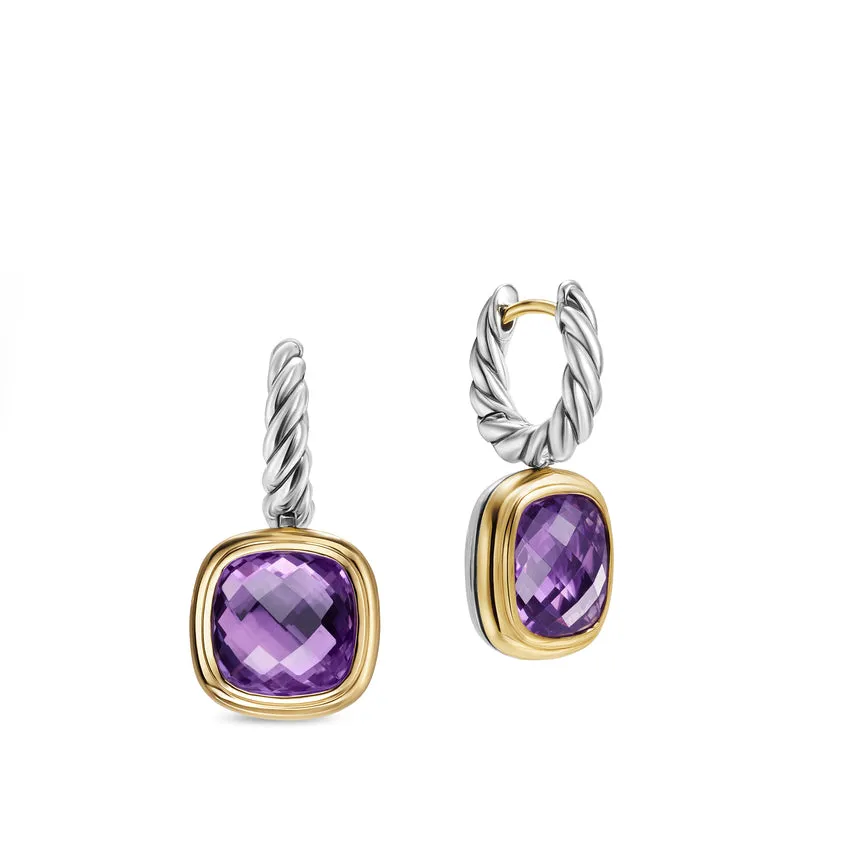 Albion Drop Earrings in Sterling Silver with 18K Yellow Gold and Amethyst, 10mm