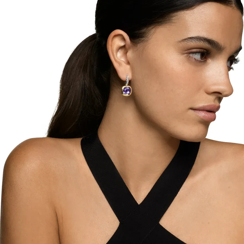 Albion Drop Earrings in Sterling Silver with 18K Yellow Gold and Amethyst, 10mm
