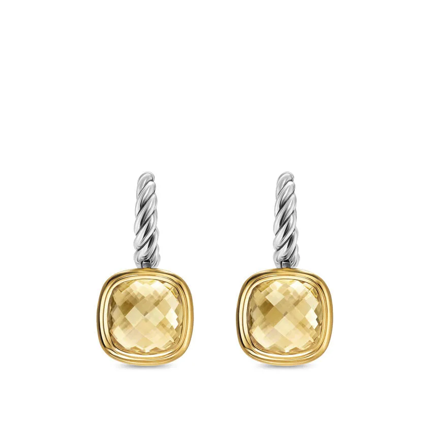 Albion Drop Earrings in Sterling Silver with 18K Yellow Gold and Champagne Citrine, 10mm