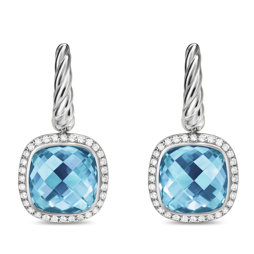 Albion Drop Earrings in Sterling Silver with Blue Topaz and Diamonds, 10mm