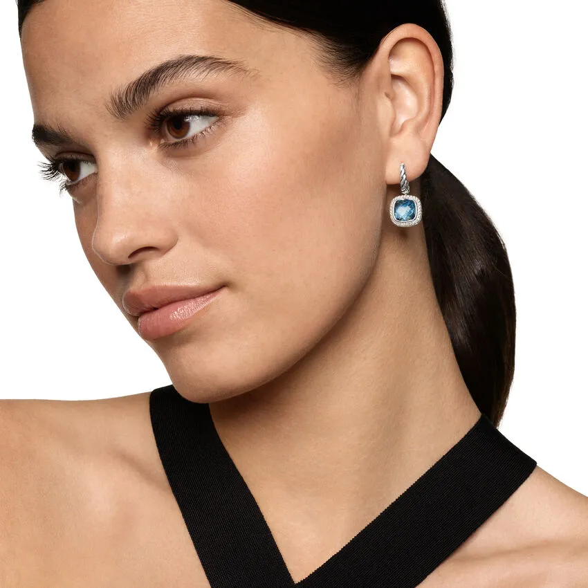 Albion Drop Earrings in Sterling Silver with Blue Topaz and Diamonds, 10mm
