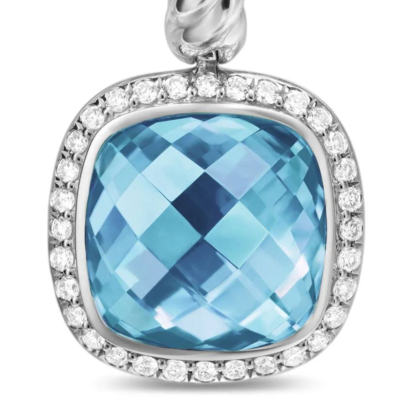 Albion Drop Earrings in Sterling Silver with Blue Topaz and Diamonds, 10mm