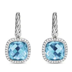 Albion Drop Earrings in Sterling Silver with Blue Topaz and Diamonds, 10mm
