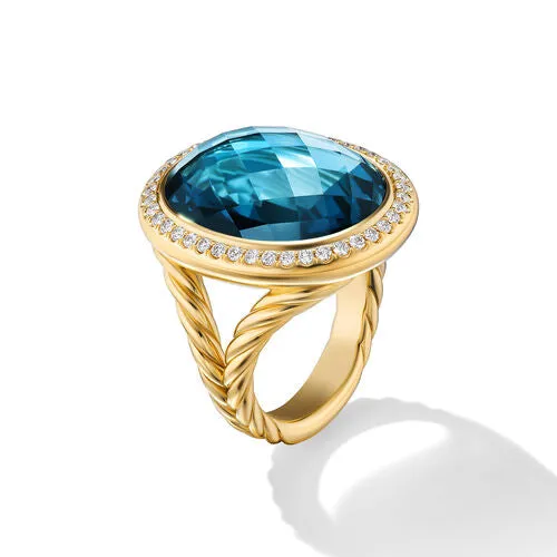 Albion Oval Ring in 18K Yellow Gold with Hampton Blue Topaz and Diamonds, 21mm