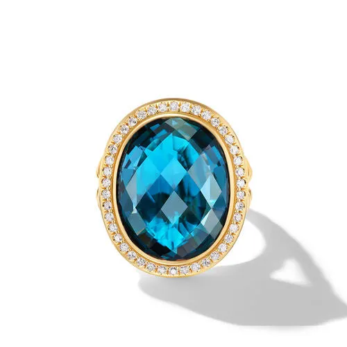Albion Oval Ring in 18K Yellow Gold with Hampton Blue Topaz and Diamonds, 21mm