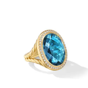 Albion Oval Ring in 18K Yellow Gold with Hampton Blue Topaz and Diamonds, 21mm