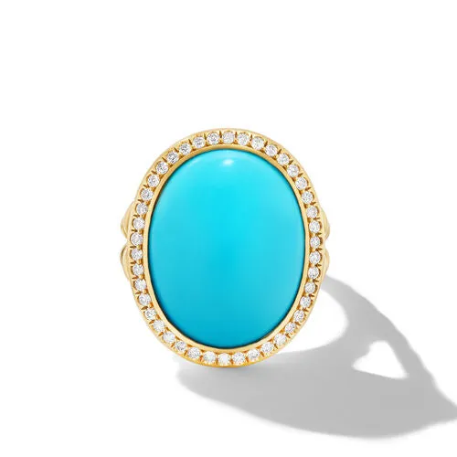 Albion Oval Ring in 18K Yellow Gold with Turquoise and Diamonds, 21mm