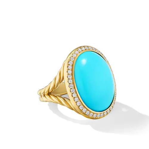Albion Oval Ring in 18K Yellow Gold with Turquoise and Diamonds, 21mm