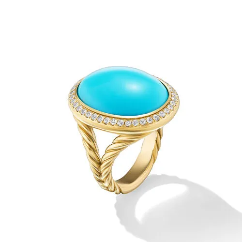 Albion Oval Ring in 18K Yellow Gold with Turquoise and Diamonds, 21mm