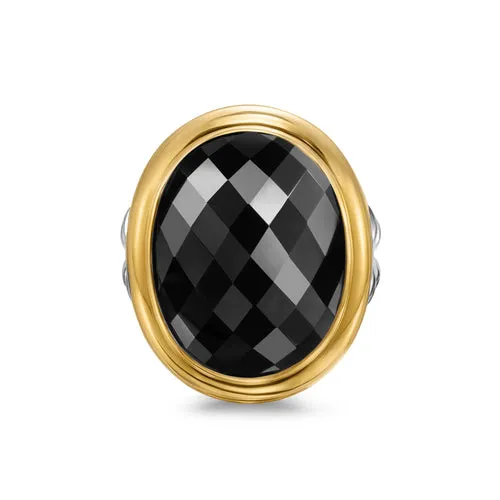 Albion Oval Ring in Sterling Silver with 18K Yellow Gold and Black Onyx, Size 7