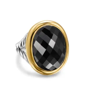 Albion Oval Ring in Sterling Silver with 18K Yellow Gold and Black Onyx, Size 7