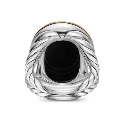 Albion Oval Ring in Sterling Silver with 18K Yellow Gold and Black Onyx, Size 7