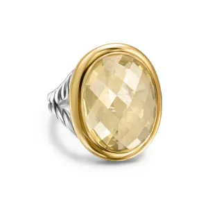 Albion Oval Ring in Sterling Silver with 18K Yellow Gold and Champagne Citrine, 21mm, Size 7