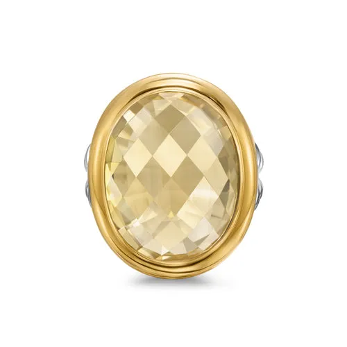 Albion Oval Ring in Sterling Silver with 18K Yellow Gold and Champagne Citrine, 21mm, Size 7